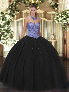 Black Sweetheart Lace Up Beading Quinceanera Gown Sleeveless