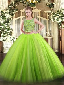 Floor Length Green Quinceanera Gowns Scoop Sleeveless Lace Up