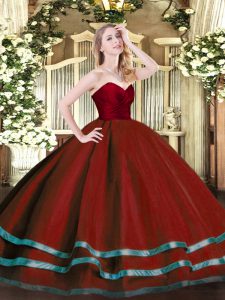 Sophisticated Wine Red Sleeveless Tulle Zipper Sweet 16 Dress for Military Ball and Sweet 16 and Quinceanera
