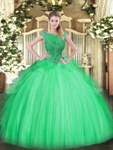 Latest Apple Green Sleeveless Beading and Ruffles Floor Length Sweet 16 Dress