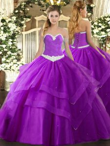 Stylish Sleeveless Appliques and Ruffled Layers Lace Up Vestidos de Quinceanera