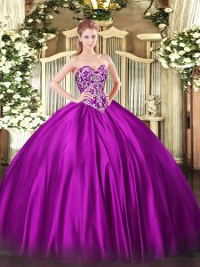 Satin Sweetheart Sleeveless Lace Up Beading Quinceanera Dresses in Fuchsia
