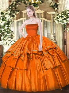 Fancy Floor Length Ball Gowns Sleeveless Orange Red 15 Quinceanera Dress Zipper