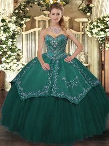 Extravagant Teal Lace Up Quinceanera Dresses Beading Sleeveless Floor Length