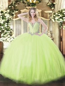 Great Yellow Green Sleeveless Floor Length Beading Lace Up 15th Birthday Dress