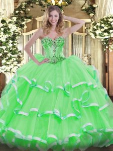 Admirable Sleeveless Floor Length Beading and Ruffles Lace Up Sweet 16 Dress with