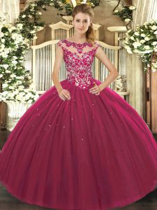 Tulle Cap Sleeves Floor Length Sweet 16 Quinceanera Dress and Beading and Appliques