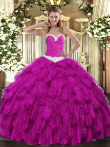 Custom Designed Floor Length Ball Gowns Sleeveless Fuchsia Quinceanera Dresses Lace Up