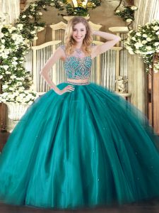 Fantastic Floor Length Teal Quinceanera Dress Scoop Sleeveless Lace Up