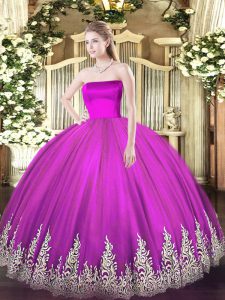 Hot Selling Fuchsia Quinceanera Dress Military Ball and Sweet 16 and Quinceanera with Appliques Strapless Sleeveless Zipper