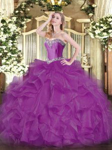 High Quality Ball Gowns 15 Quinceanera Dress Fuchsia Sweetheart Organza Sleeveless Floor Length Lace Up