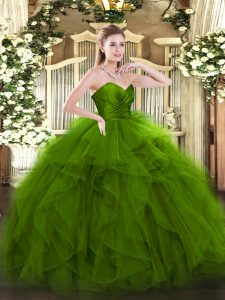 Stunning Sweetheart Sleeveless Sweet 16 Dresses Floor Length Ruffles Green Tulle