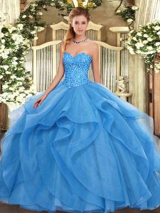Captivating Sweetheart Sleeveless Lace Up Quinceanera Dresses Baby Blue Tulle