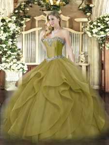 Cheap Olive Green Sweetheart Lace Up Beading and Ruffles Vestidos de Quinceanera Sleeveless