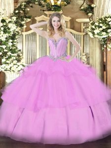 Enchanting Tulle Sleeveless Floor Length Quinceanera Gown and Beading and Ruffled Layers