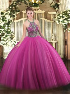 Ideal Floor Length Ball Gowns Sleeveless Hot Pink Sweet 16 Dresses Lace Up