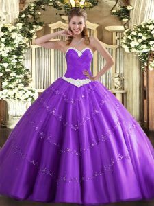 Lavender Sweetheart Lace Up Appliques Quinceanera Dress Sleeveless