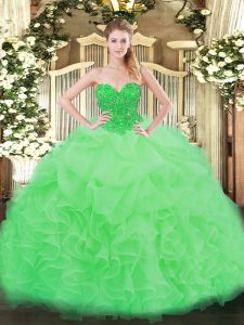 Affordable Apple Green Organza Lace Up Sweet 16 Quinceanera Dress Sleeveless Floor Length Ruffles
