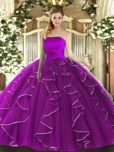 Stunning Purple Sleeveless Ruffles Floor Length 15 Quinceanera Dress