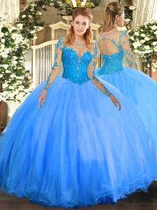 Long Sleeves Lace Up Floor Length Lace Quinceanera Gowns