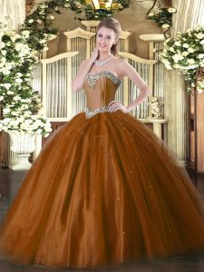 Extravagant Floor Length Ball Gowns Sleeveless Rust Red Quinceanera Gown Lace Up
