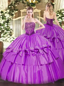 Organza and Taffeta Sleeveless Floor Length 15th Birthday Dress and Beading and Ruffled Layers