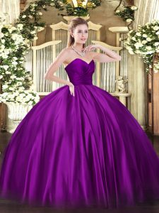Ruching Ball Gown Prom Dress Purple Zipper Sleeveless Floor Length