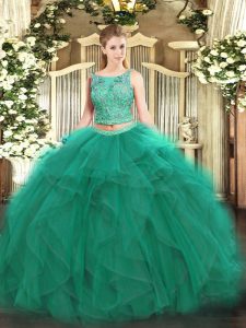Luxury Scoop Sleeveless Tulle Sweet 16 Quinceanera Dress Beading and Ruffles Lace Up