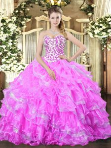 Ball Gowns Quince Ball Gowns Lilac Sweetheart Organza Sleeveless Floor Length Lace Up