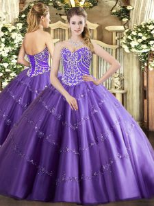 Ideal Floor Length Lavender Sweet 16 Quinceanera Dress Sweetheart Sleeveless Lace Up