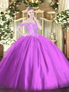 Lilac Sleeveless Beading Floor Length Sweet 16 Dresses