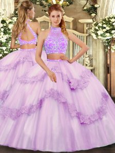Stunning Sleeveless Criss Cross Floor Length Beading and Lace and Ruffles Quinceanera Dress