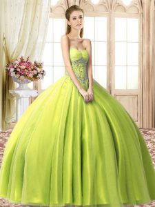 Delicate Ball Gowns Quinceanera Gown Yellow Green Sweetheart Tulle Sleeveless Floor Length Lace Up