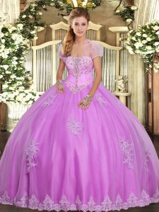 Strapless Sleeveless Lace Up 15 Quinceanera Dress Lilac Tulle