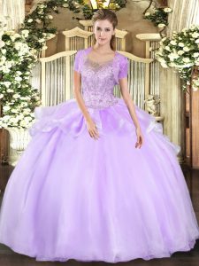 Popular Lavender Scoop Clasp Handle Beading and Ruffles Sweet 16 Quinceanera Dress Sleeveless