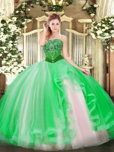 Fashion Floor Length Green Quinceanera Dress Tulle Sleeveless Beading and Ruffles