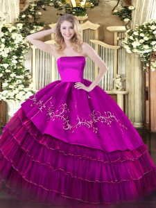 Sleeveless Zipper Floor Length Embroidery and Ruffled Layers Quinceanera Gowns