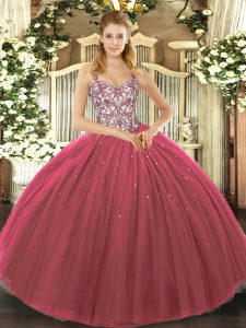 Colorful Fuchsia Straps Lace Up Beading and Appliques Quince Ball Gowns Sleeveless