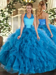 High End Floor Length Ball Gowns Sleeveless Baby Blue Quinceanera Dress Lace Up