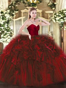 Most Popular Wine Red Zipper Quinceanera Dresses Ruffles Sleeveless Floor Length