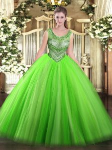 Ball Gowns Scoop Sleeveless Tulle Floor Length Lace Up Beading 15th Birthday Dress