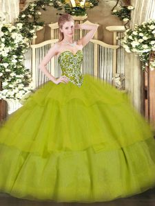 Hot Sale Floor Length Ball Gowns Sleeveless Olive Green Quinceanera Gown Lace Up
