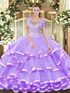 Beautiful Scoop Sleeveless Lace Up Sweet 16 Dress Lavender Tulle