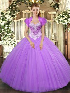 Lavender Sleeveless Tulle Lace Up Sweet 16 Dresses for Military Ball and Sweet 16 and Quinceanera