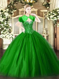 Enchanting Green Sweetheart Lace Up Beading Quinceanera Gowns Sleeveless