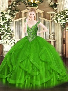 Floor Length Quinceanera Dresses Tulle Sleeveless Beading and Ruffles