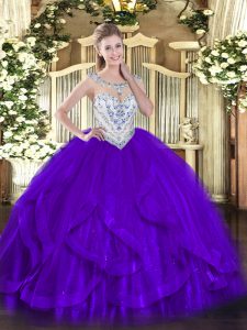 Floor Length Purple Sweet 16 Dresses Scoop Sleeveless Zipper