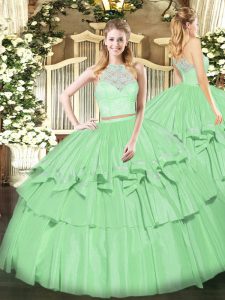 Eye-catching Sleeveless Zipper Floor Length Lace and Ruffled Layers 15th Birthday Dress