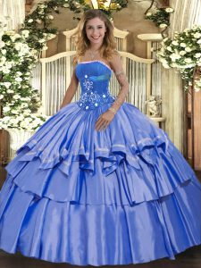 Fantastic Blue Ball Gowns Beading and Ruffled Layers Ball Gown Prom Dress Lace Up Organza and Taffeta Sleeveless Floor Length