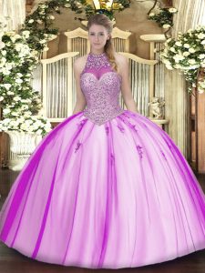 Attractive Fuchsia Sleeveless Tulle Lace Up Sweet 16 Quinceanera Dress for Military Ball and Sweet 16 and Quinceanera